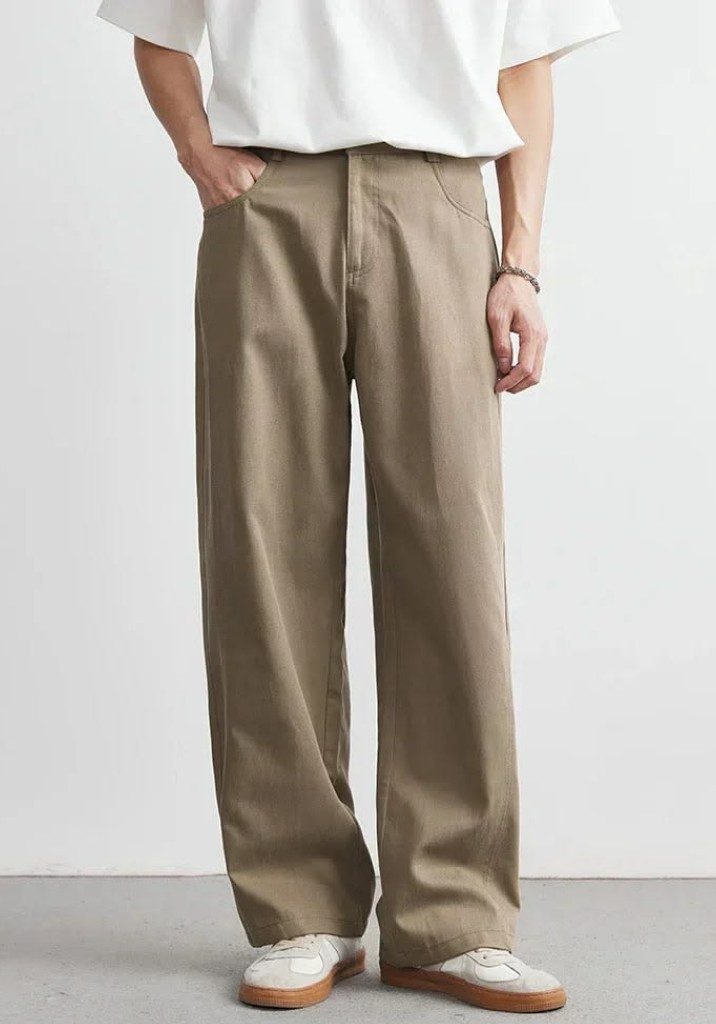Khaki wide-leg cotton chinos