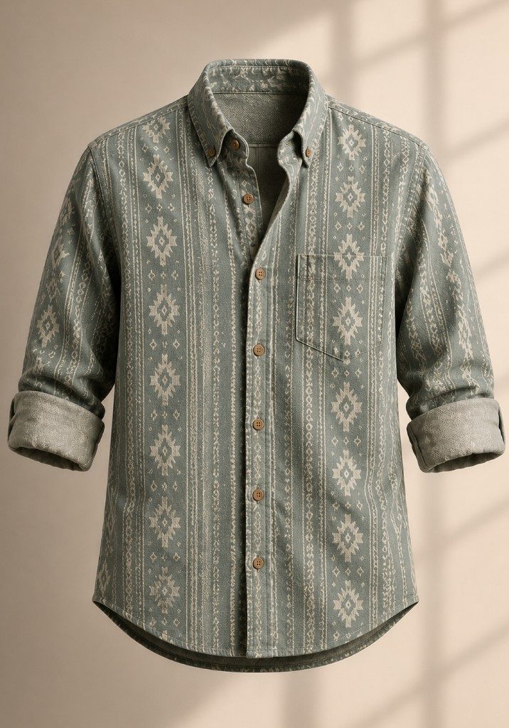 Sage green geometric print shirt